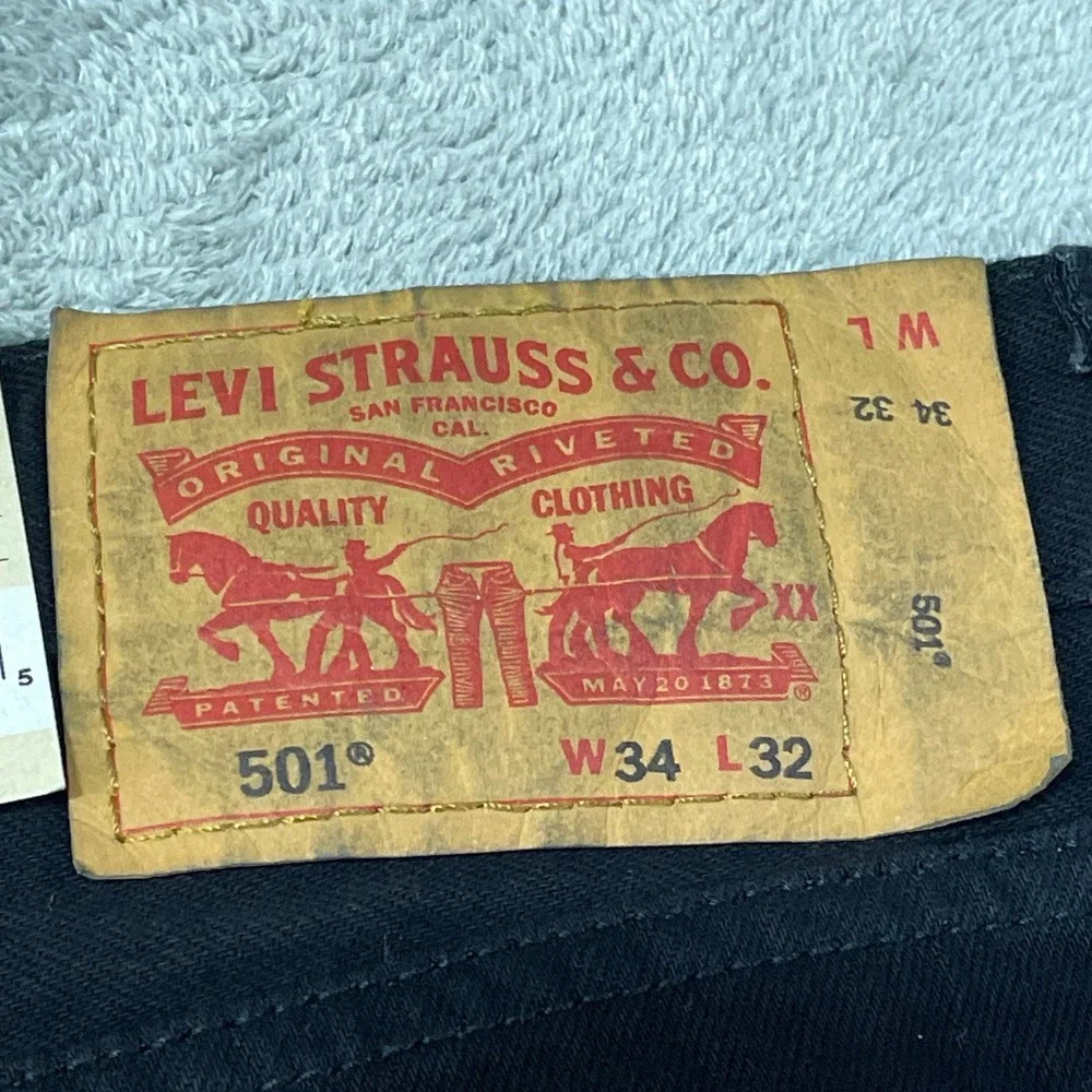 NWT Levi's 501 Original Stretch Jeans Men's 34x32 Black Cotton Denim Button Fly